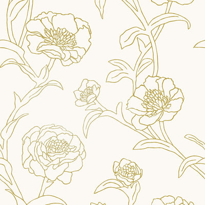 product image for Peonies Self-Adhesive Wallpaper in Gold Leaf design by Tempaper 43
