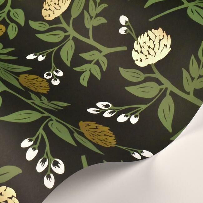 media image for Peonies Wallpaper in Black and Gold from the Rifle Paper Co. Collection by York Wallcoverings 232