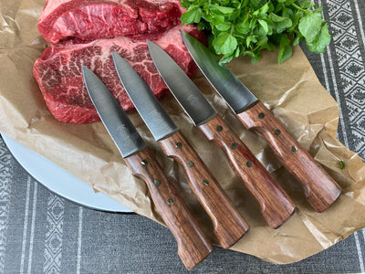 product image for au nain boucher set of 4 rosewood handle steak knives in leather pouch 2 78
