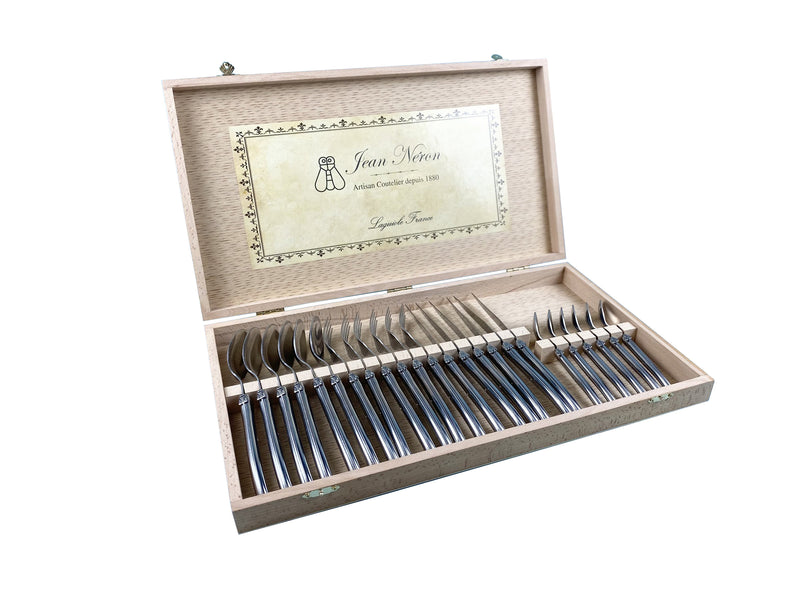 media image for laguiole stainless steel flatware in wooden box set of 24 1 234