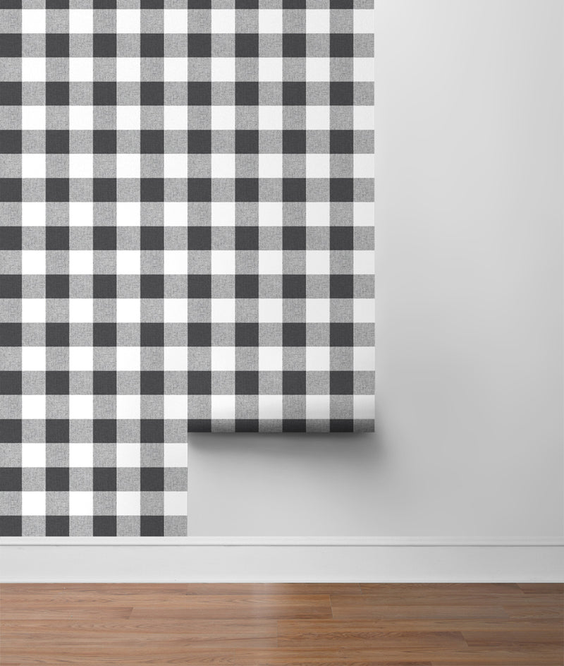 media image for Picnic Plaid Peel-and-Stick Wallpaper in Black and White by NextWall 294