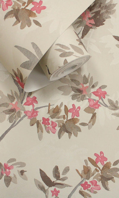 product image for Taupe & Red Wild Blossoming Tree Tropical Wallpaper by Walls Republic 99
