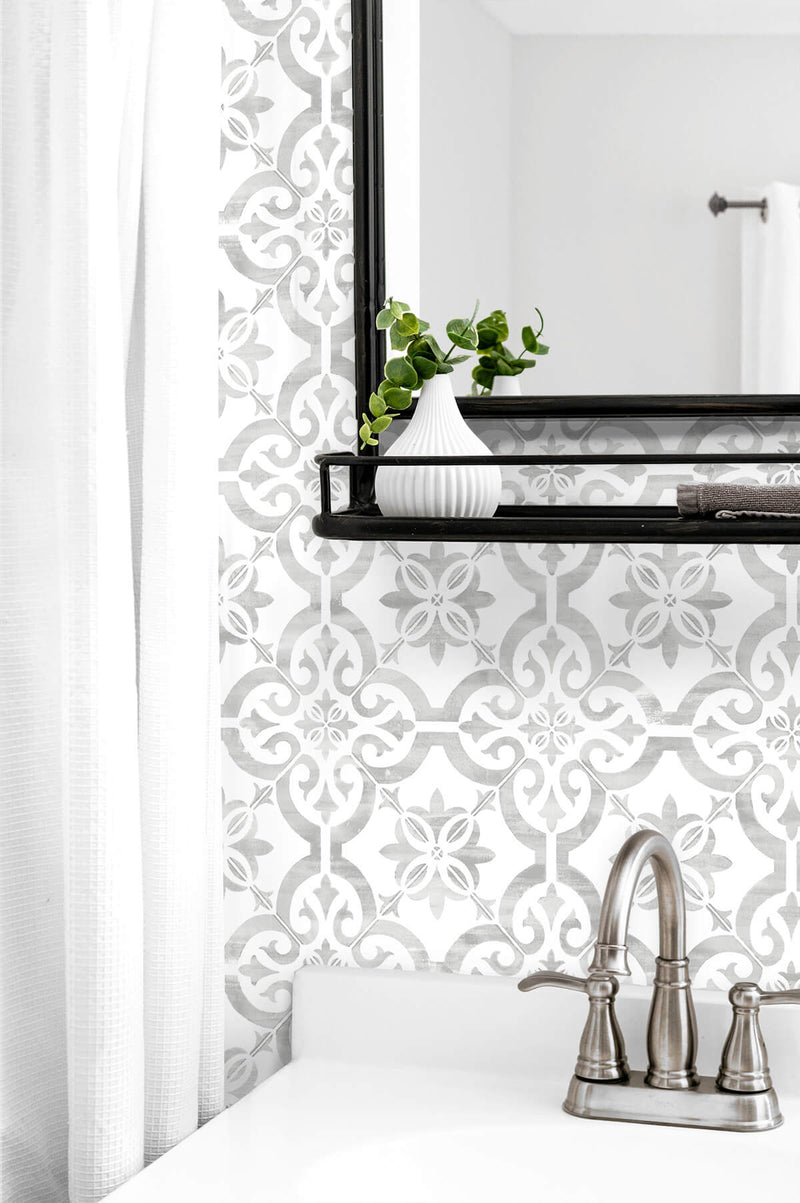 media image for Porto Tile Peel-and-Stick Wallpaper in Harbor Mist from the Luxe Haven Collection by Lillian August 249