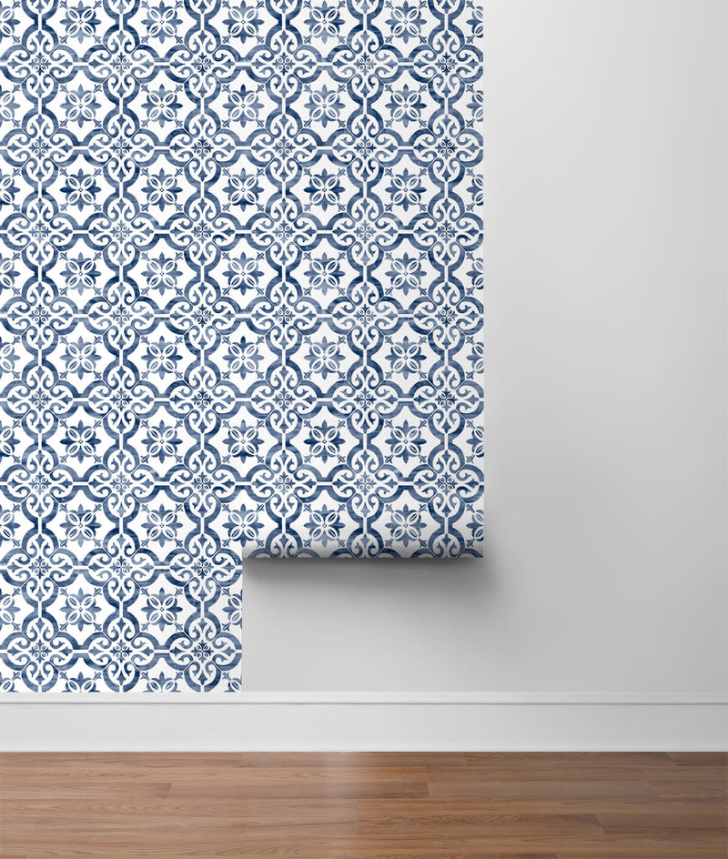 media image for Porto Tile Peel-and-Stick Wallpaper in Riviera Blue from the Luxe Haven Collection by Lillian August 263