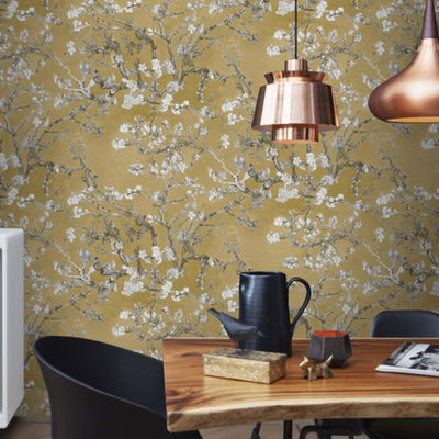 product image for Almond Blossom Floral Mustard Wallpaper by Walls Republic 43