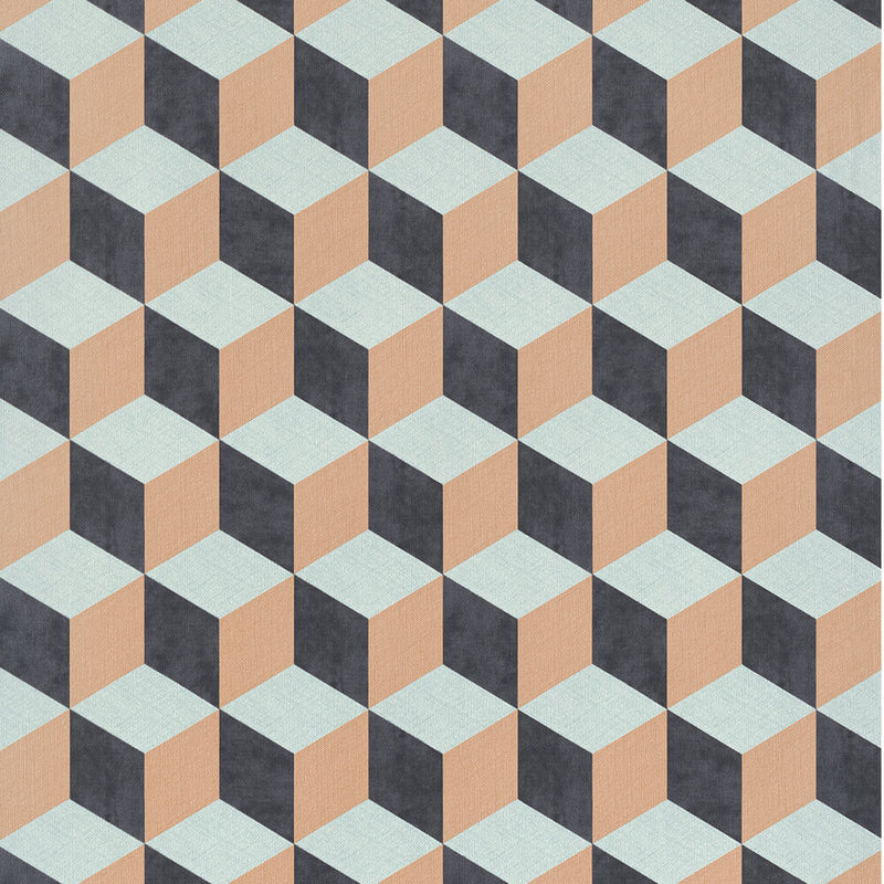 media image for 3-Dimensional Bold Cube Blue and Peach Wallpaper by Walls Republic 237