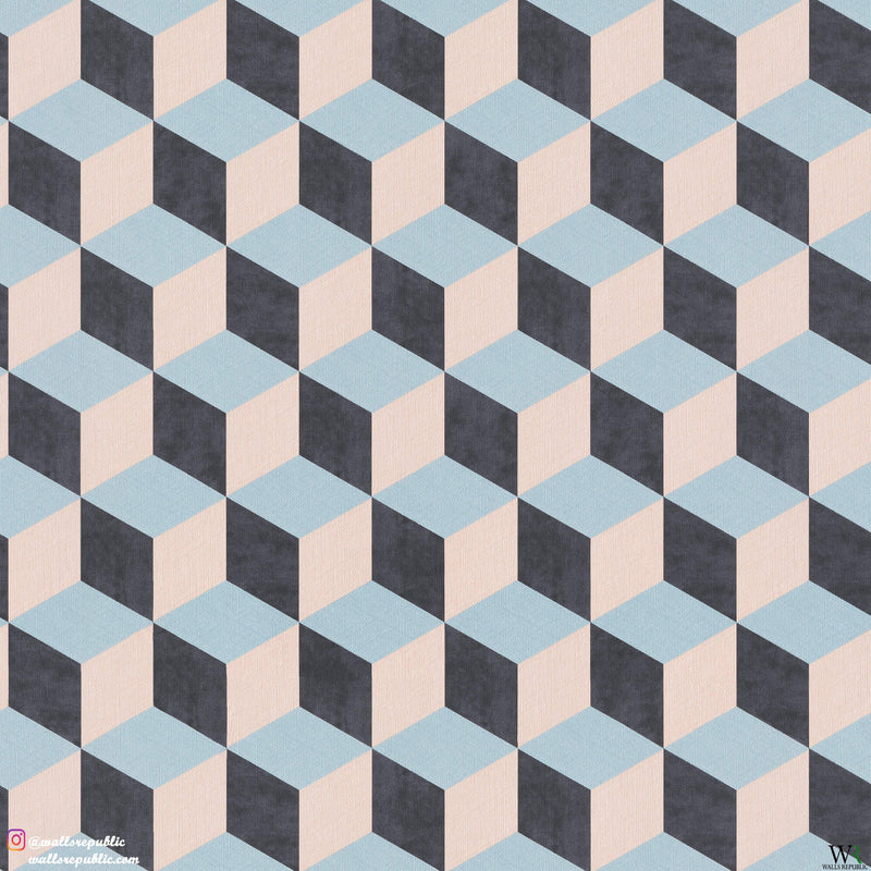 media image for 3-Dimensional Bold Cube Blue Wallpaper by Walls Republic 215