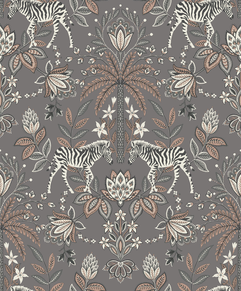 media image for Zebra Paisley Ornamental Charcoal and Rose Gold Wallpaper by Walls Republic 26