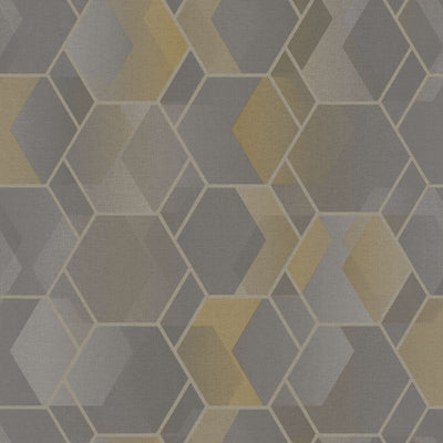 product image of Structured Hexagonal Grey and Yellow Geometric Wallpaper by Walls Republic 586