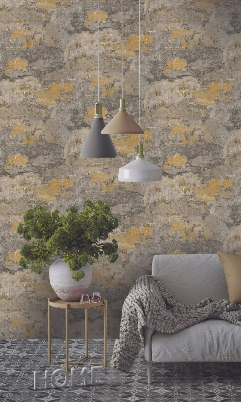 media image for Ochre Distressed Faux Concrete Effect Wallpaper by Walls Republic 262