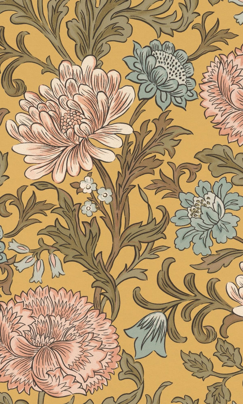 media image for Bold Leaves and Flowers Yellow & Pink Tropical Wallpaper by Walls Republic 226