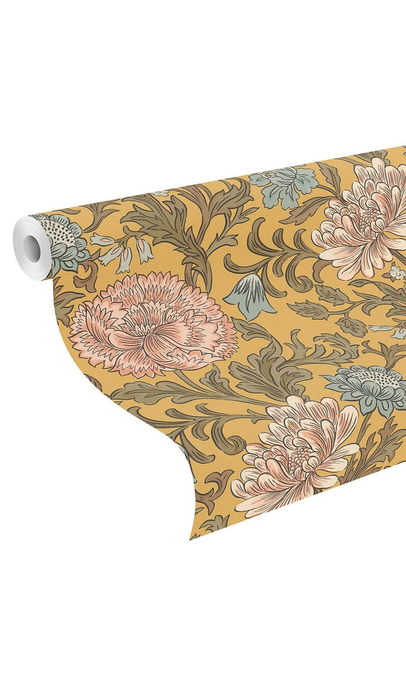 media image for Bold Leaves and Flowers Yellow & Pink Tropical Wallpaper by Walls Republic 297
