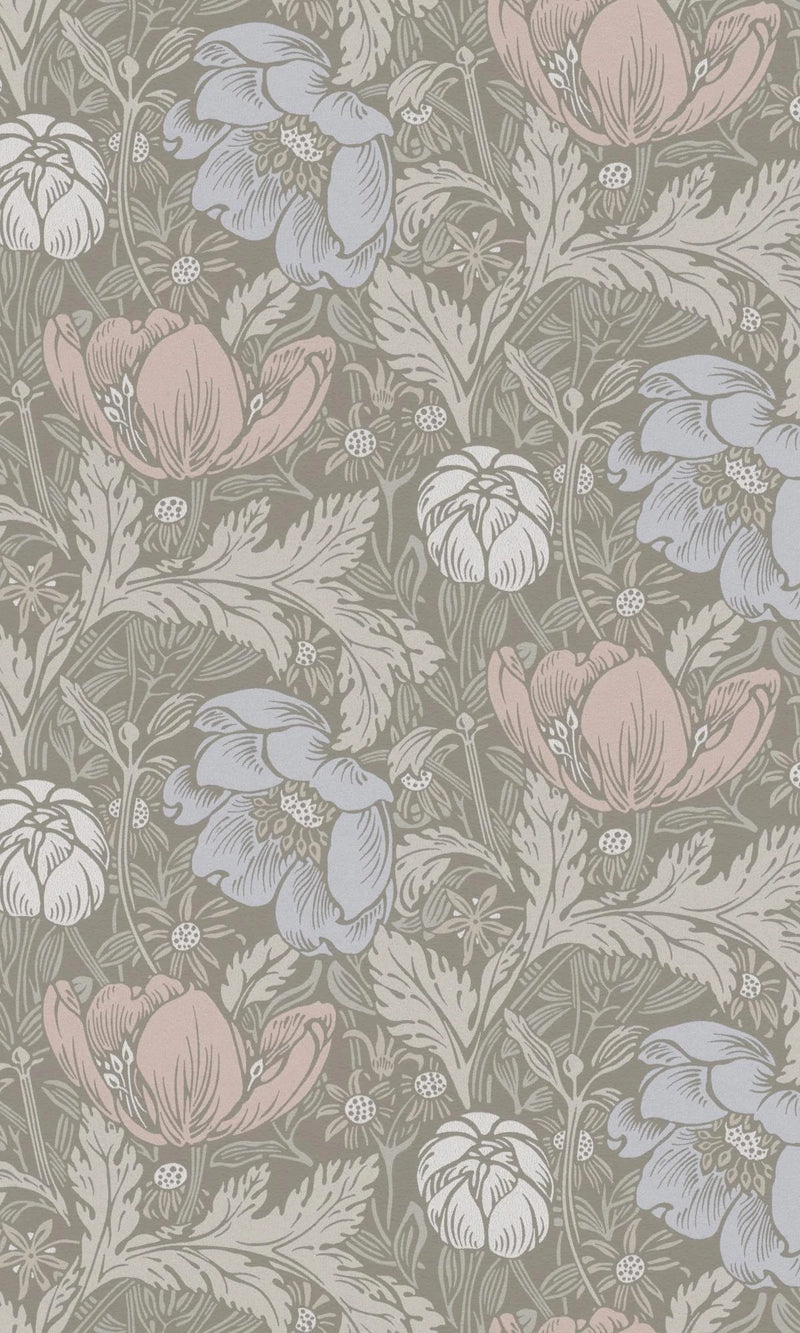 media image for Bold Leaves and Flowers Beige & White Tropical Wallpaper by Walls Republic 247