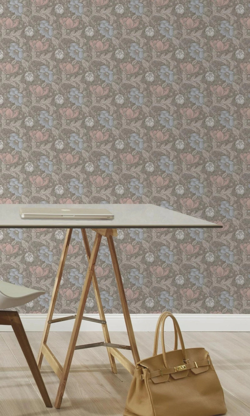 media image for Bold Leaves and Flowers Beige & White Tropical Wallpaper by Walls Republic 272