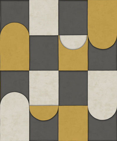product image of Affinity 3D Patchwork Geometric Wallpaper in Anthracite/Ochre 565