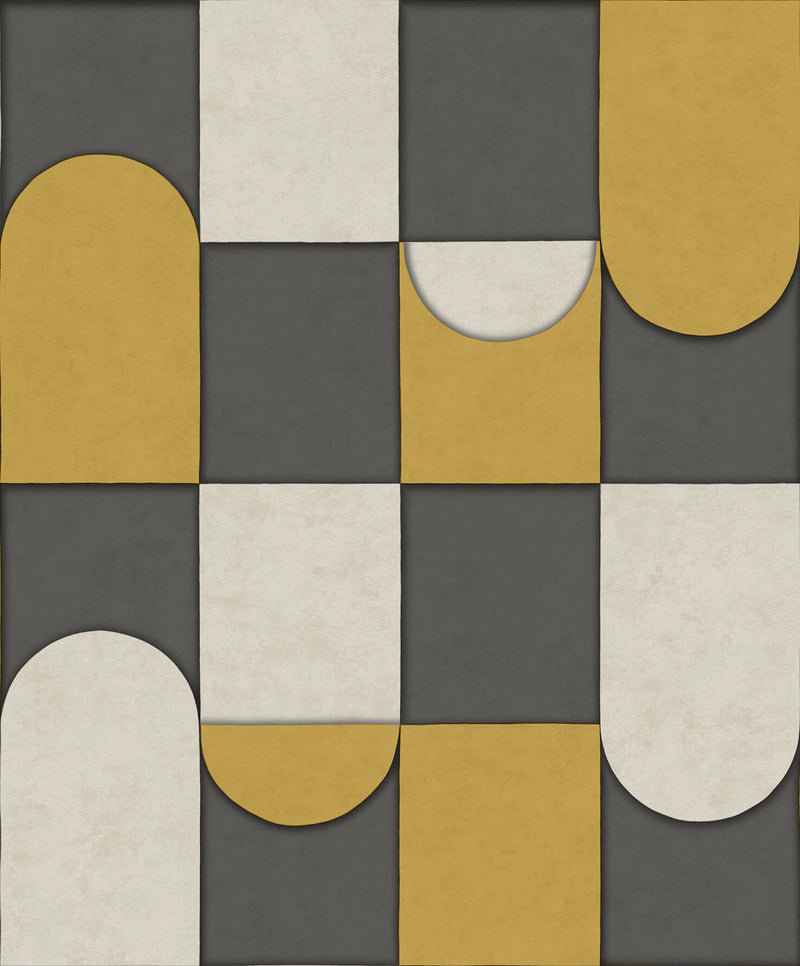 media image for Affinity 3D Patchwork Geometric Wallpaper in Anthracite/Ochre 290