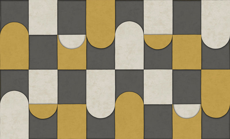 media image for Affinity 3D Patchwork Geometric Wallpaper in Anthracite/Ochre 288