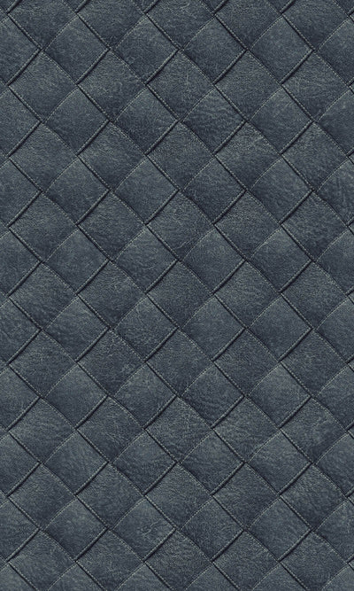 product image of Tahiti Leather Patchwork Geometric Wallpaper in Navy Blue 519