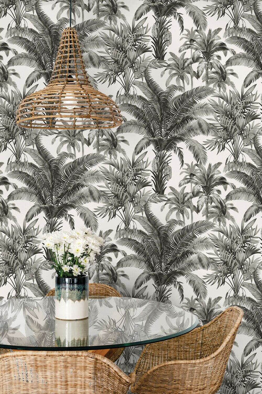 media image for Palm Grove Peel & Stick Wallpaper in Black & White 244