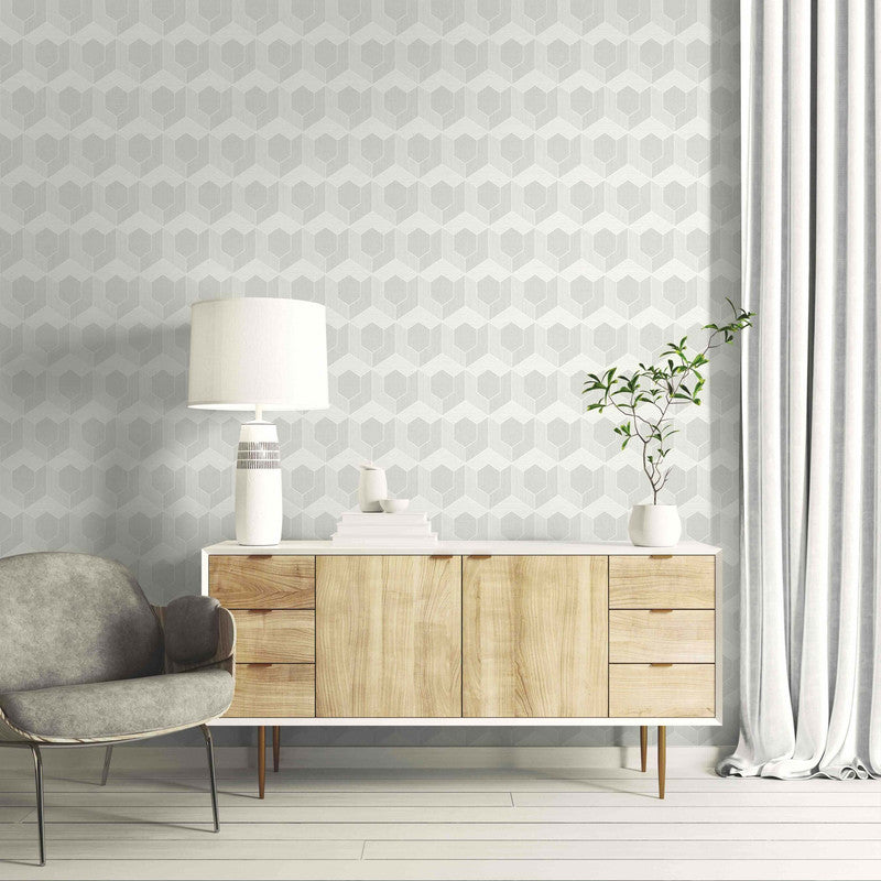 media image for 3D Hexagon Wallpaper in Soft Grey 287