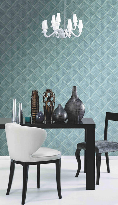 product image for 3D Pyramid Faux Grasscloth Wallpaper in Turquoise 96