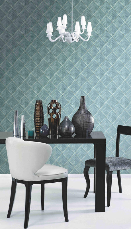 media image for 3D Pyramid Faux Grasscloth Wallpaper in Turquoise 265