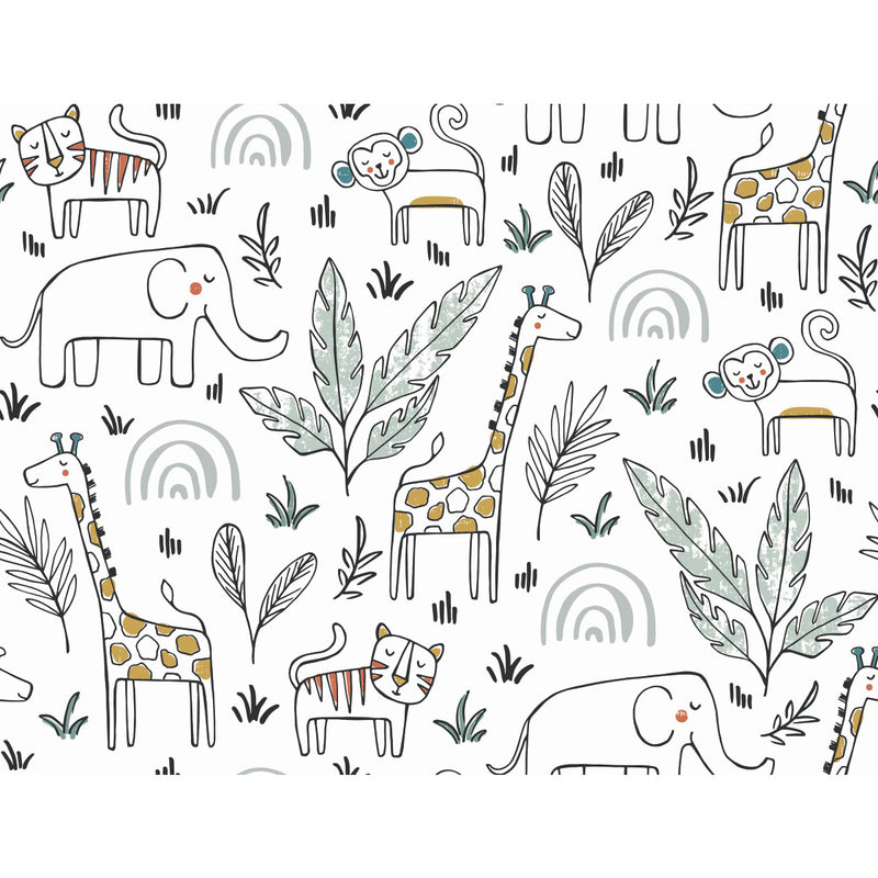 media image for Jungle Menagerie Peel & Stick Wallpaper in White by York Wallcoverings 214