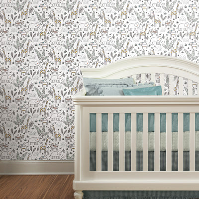 product image for Jungle Menagerie Peel & Stick Wallpaper in White by York Wallcoverings 90