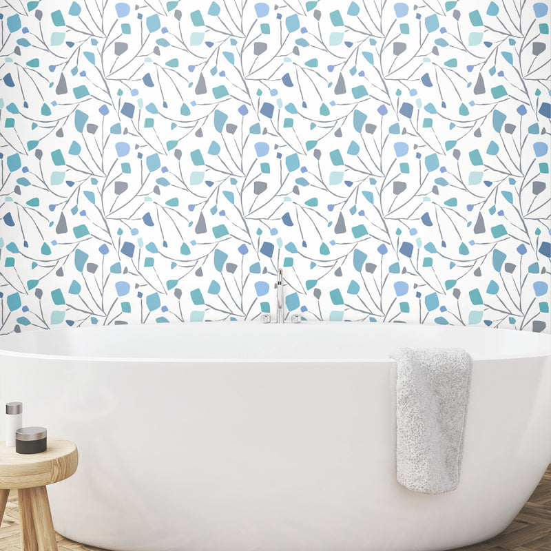 media image for Terrazzo Branch Blue Peel & Stick Wallpaper by York Wallcoverings 242