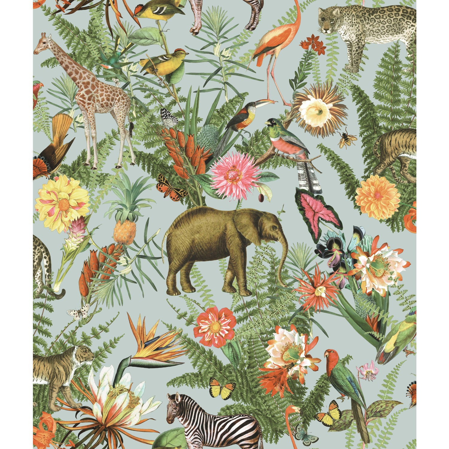 Shop Tropical Zoo Peel & Stick Wallpaper in Green/Blue Burke Decor