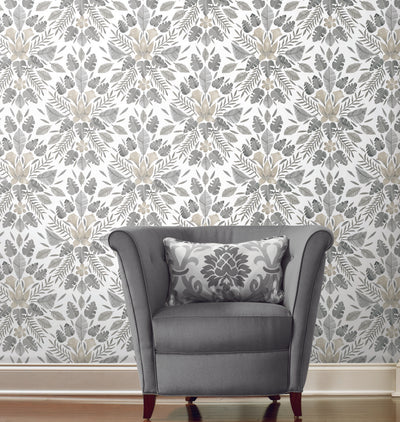 product image for Cat Coquillette Grey Tropical Peel & Stick Wallpaper by RoomMates for York Wallcoverings 64