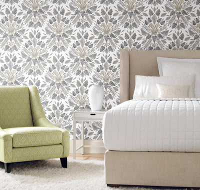 product image for Cat Coquillette Grey Tropical Peel & Stick Wallpaper by RoomMates for York Wallcoverings 38