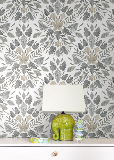 product image for Cat Coquillette Grey Tropical Peel & Stick Wallpaper by RoomMates for York Wallcoverings 60