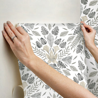 product image for Cat Coquillette Grey Tropical Peel & Stick Wallpaper by RoomMates for York Wallcoverings 10
