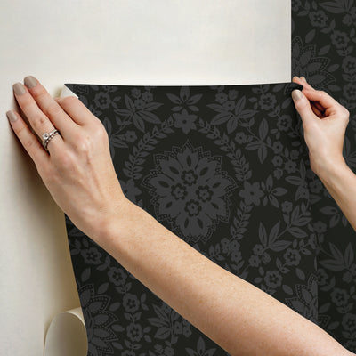 product image for Boho Baroque Damask Peel & Stick Wallpaper in Grey 71