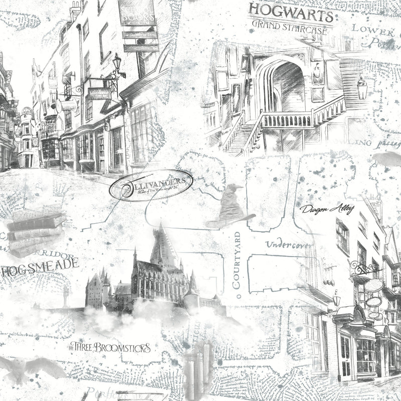 media image for Harry Potter Map Peel & Stick Wallpaper in White by RoomMates 287