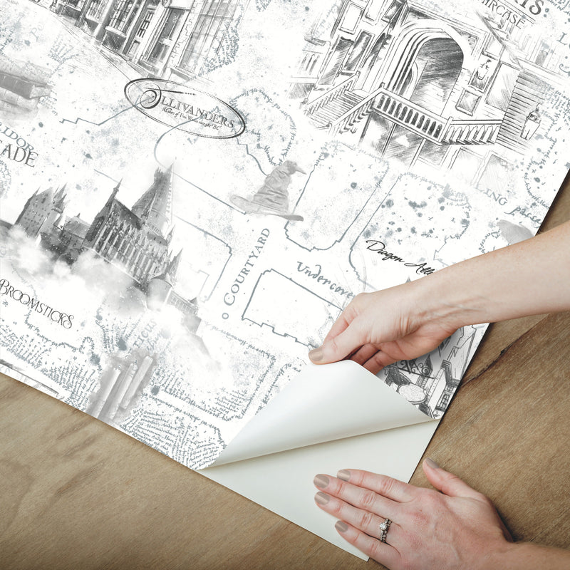 media image for Harry Potter Map Peel & Stick Wallpaper in White by RoomMates 247