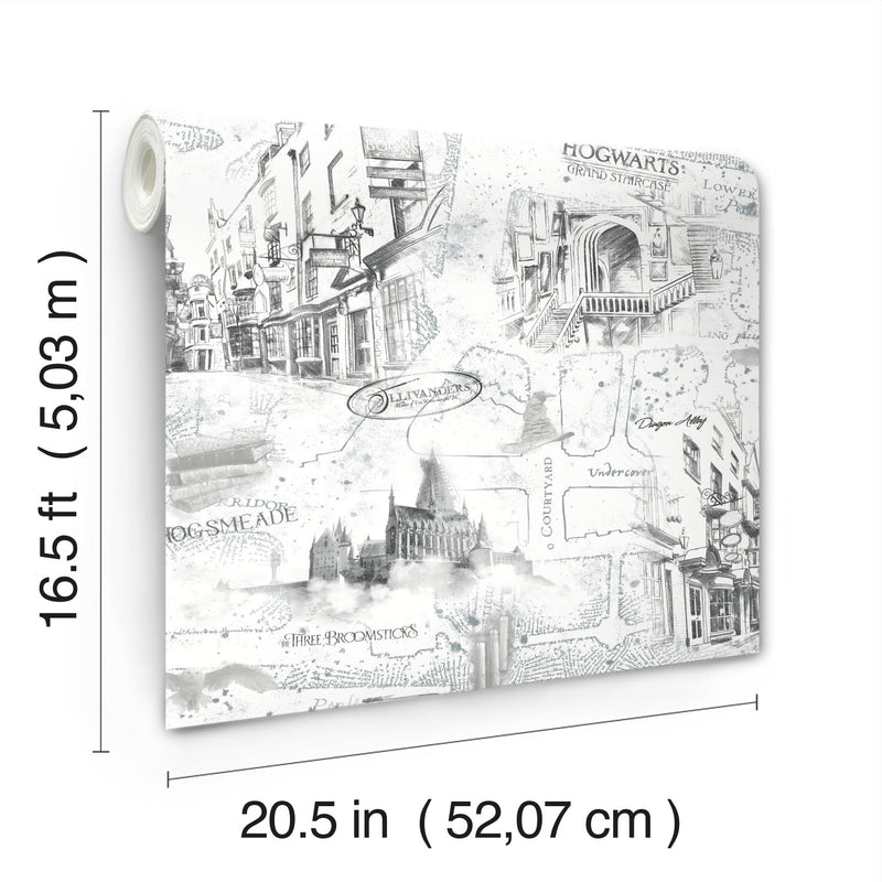 media image for Harry Potter Map Peel & Stick Wallpaper in White by RoomMates 252