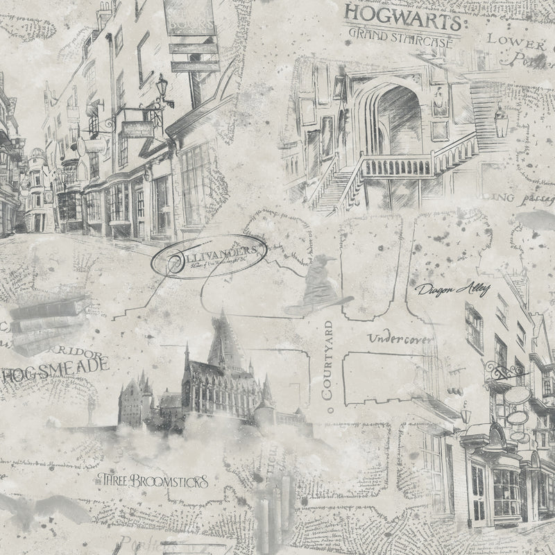 media image for Harry Potter Map Peel & Stick Wallpaper in Taupe by RoomMates 233