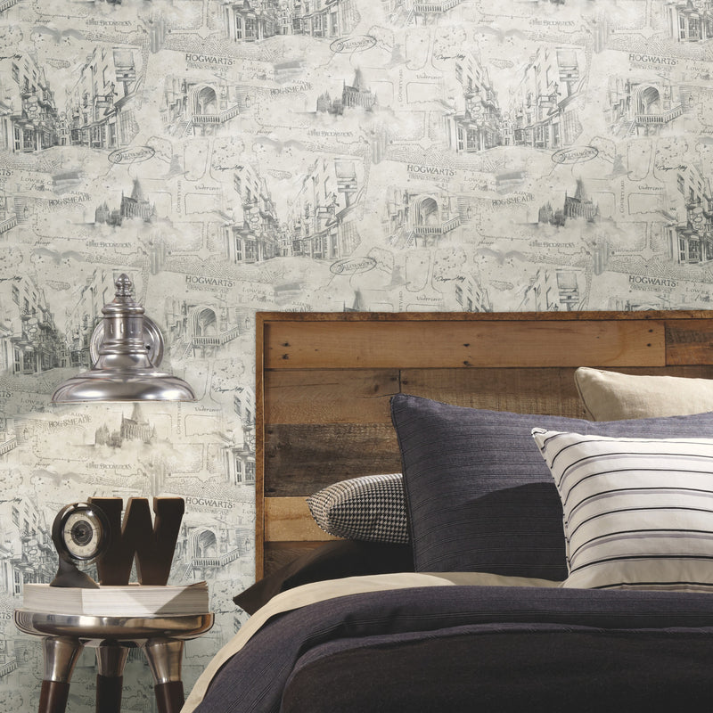 media image for Harry Potter Map Peel & Stick Wallpaper in Taupe by RoomMates 243