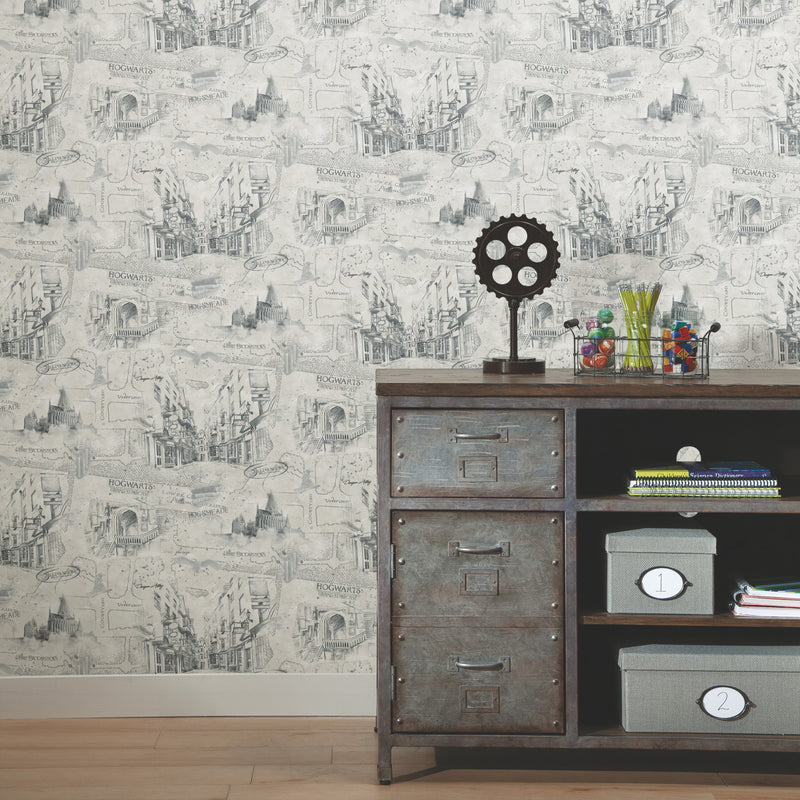 media image for Harry Potter Map Peel & Stick Wallpaper in Taupe by RoomMates 263
