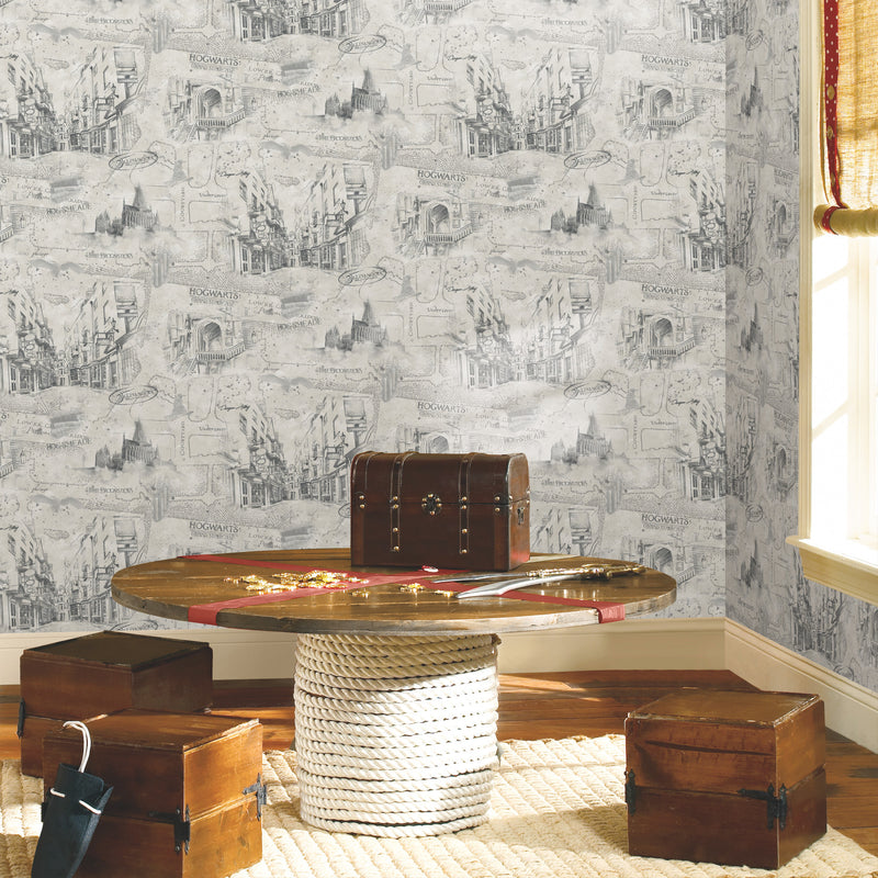 media image for Harry Potter Map Peel & Stick Wallpaper in Taupe by RoomMates 263
