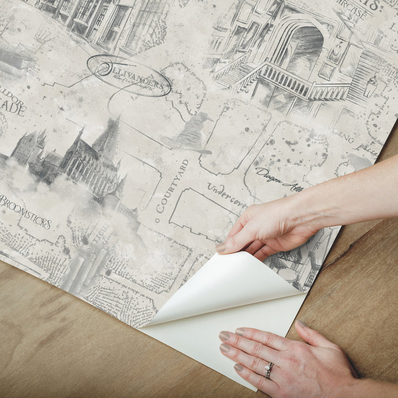 media image for Harry Potter Map Peel & Stick Wallpaper in Taupe by RoomMates 240