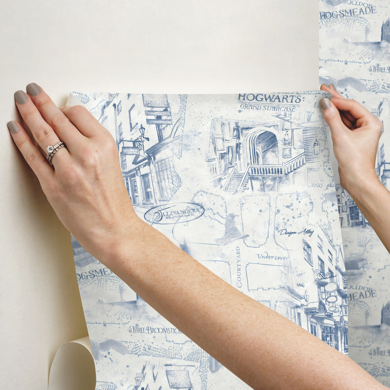 media image for Harry Potter Map Peel & Stick Wallpaper in Blue by RoomMates 276