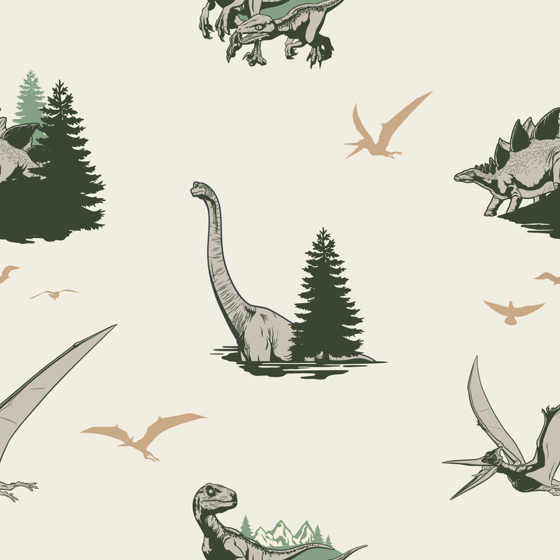media image for JW Dominion Vintage Dinosaurs Peel & Stick Wallpaper in Green by RoomMates 267