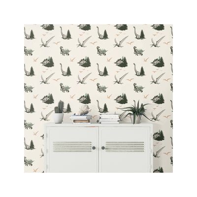 product image for JW Dominion Vintage Dinosaurs Peel & Stick Wallpaper in Green by RoomMates 93
