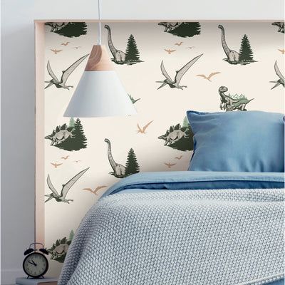 product image for JW Dominion Vintage Dinosaurs Peel & Stick Wallpaper in Green by RoomMates 96