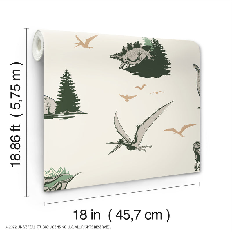 media image for JW Dominion Vintage Dinosaurs Peel & Stick Wallpaper in Green by RoomMates 267