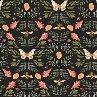 product image of Penny Lane Forest Cottage Bee and Butterfly Wallpaper in Black 55