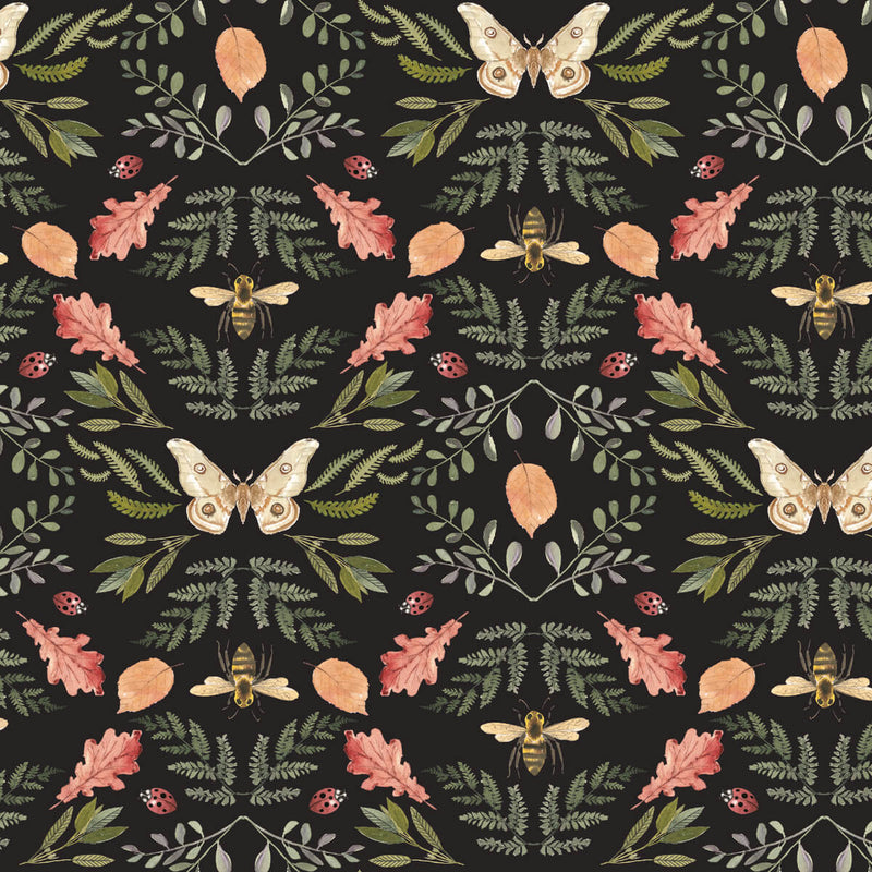 media image for Penny Lane Forest Cottage Bee and Butterfly Wallpaper in Black 22
